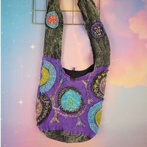 Hippie Hobo Bag Unisex Large Purple Excellent Embroidered Patchwork‎ Nepal